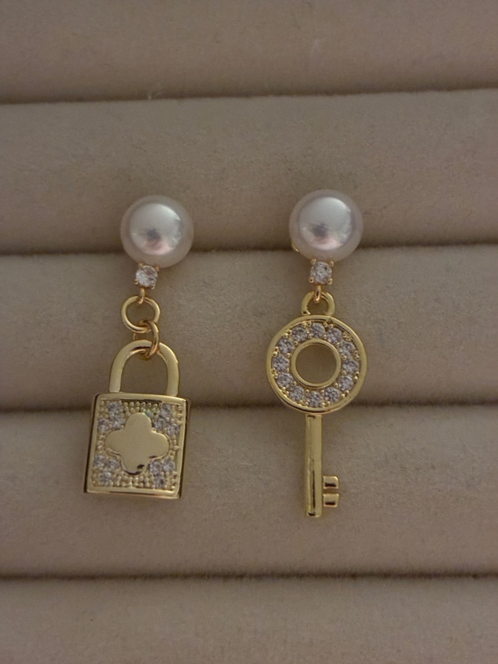 Pearl Lock & Key Drop Earrings